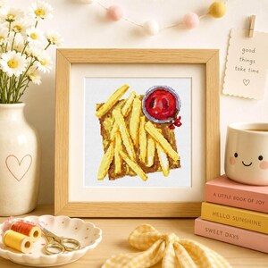 French Fries and Sauce Cross Stitch Pattern, Fast Food Series, Food Embroidery
