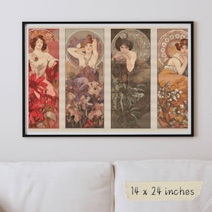 Die vier Edelsteine Kreuzstichmuster, Alphonse Mucha, Jugendstil Stickerei