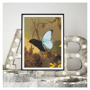 PATTERN PDF Blue Morpho Butterfly Cross Stitch Pattern, Martin Johnson Heade