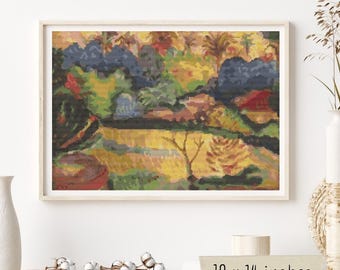 Tahitiskt landskapsmönster med korsstygn, Paul Gauguin, landskapsbroderi