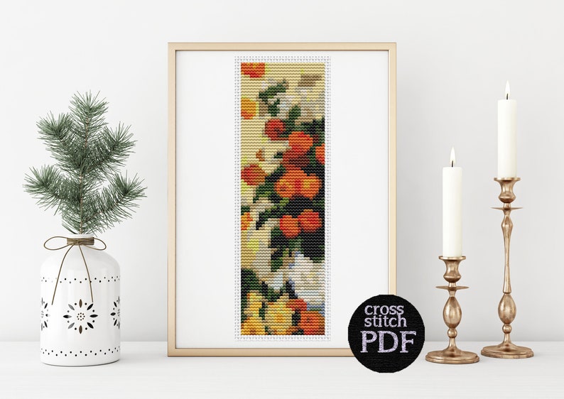 Dahlias Bookmark Cross Stitch Pattern Claude Monet Etsy
