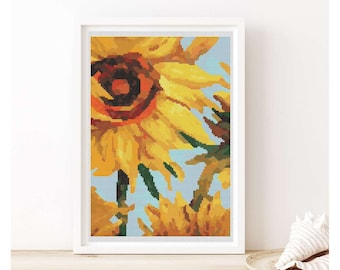 PATTERN PDF Sunflowers Cross Stitch Pattern, Floral Embroidery Chart PDF, Vincent van Gogh