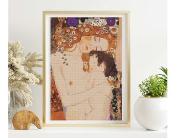 FULL KIT Mother and Child Cross Stitch Kit, Woman Embroidery Kit, Gustav Klimt