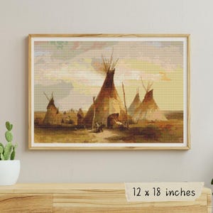 Sioux Teepee Cross Stitch Pattern, Karl Bodmer, Native American Embroidery