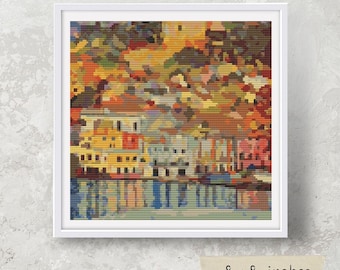 Malcesine Cross Stitch Kit Gustav Klimt, Gustav Klimt, Abstract Embroidery