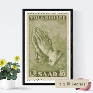 Praying Hands First Issue Stamp Cross Stitch Pattern, Albrecht Durer, Religious Embroidery