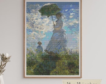 Woman with a Parasol Counted Cross Stitch Kit, Claude Monet, Impressionist Art Embroidery
