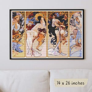 四季のクロスステッチキット、アルフォンス・ミュシャ、アールヌーボー刺繍