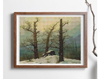 PATTERN PDF Dolmen in Snow Cross Stitch Pattern, Landscape Embroidery Chart PDF, Caspar David Friedrich