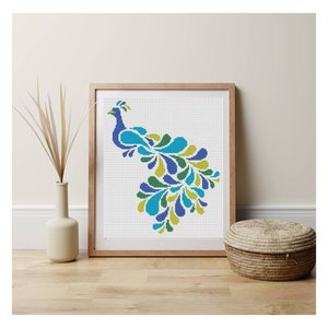 Abstract Peacock Cross Stitch Pattern, Embroidery Chart PDF