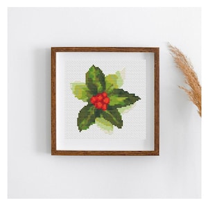 PATTERN PDF Christmas Holly Cross Stitch Pattern, Embroidery Chart PDF