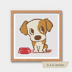 Puppy Chow Time Cross Stitch Pattern, Cute Embroidery