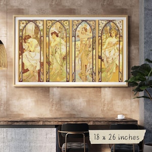 The Times of the Day Cross Stitch Pattern, Alphonse Mucha, Art Nouveau Embroidery