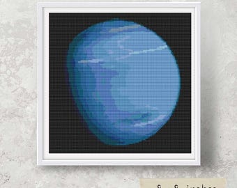 Neptun Kreuzstichmuster, Planeten Serie, Sonnensystem, Weltraum Stickerei