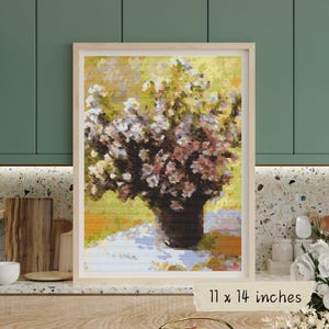 Schema punto croce &quot;Mazzo di malve&quot;, Claude Monet, arte impressionista, ricamo floreale