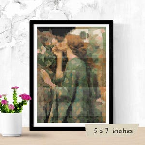 Patrón de punto de cruz &quot;Mi dulce rosa&quot; en miniatura, John William Waterhouse, Bordado artístico