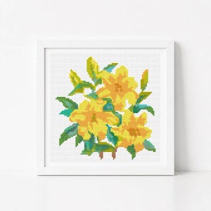A Trio of Yellow Day Lilies Cross Stitch Pattern, Floral Embroidery