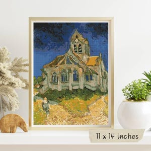 A Igreja em Auvers-sur-Oise Padrão de Ponto Cruz, Vincent van Gogh, Bordado de Arquitetura