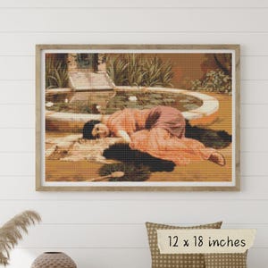 Sweet Nothings Cross Stitch Pattern, John William Godward, Romantic Neoclassical Art Embroidery