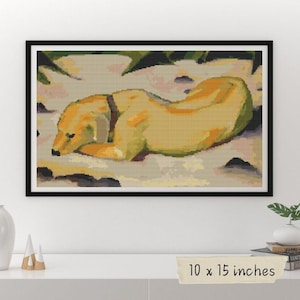Dog Lying in the Snow Counted Cross Stitch Kit, Franz Marc, Abstract Art, Animal Embroidery