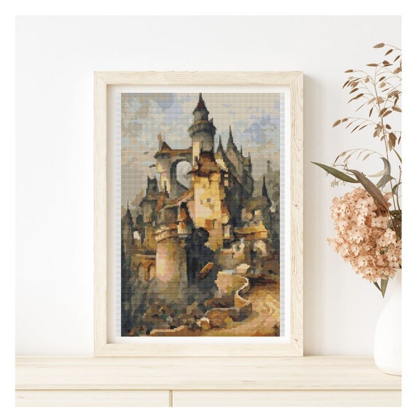 FULL KIT Romantic Castle Cross Stitch Kit, Gothic Embroidery Kit, Hanns Bolz