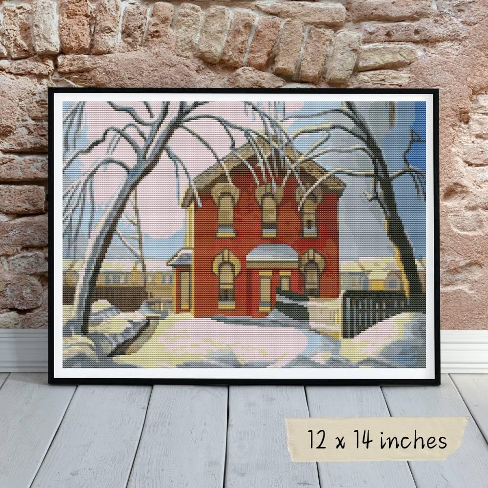 Red House Cross Stitch Pattern, Lawren Harris, Canadian Architecture Embroidery