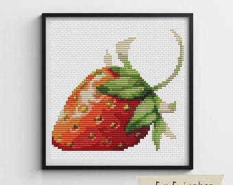 Strawberry Cross Stitch Pattern, Fruit Series, Food Embroidery