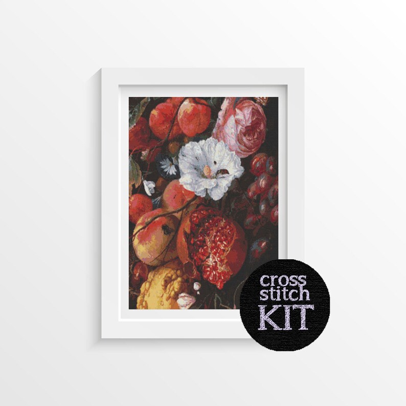 Jan Davidsz de Heem 15 x 18 inches Fruit Cross Stitch Festoon of Fruit and Flowers Cross Stitch Kit