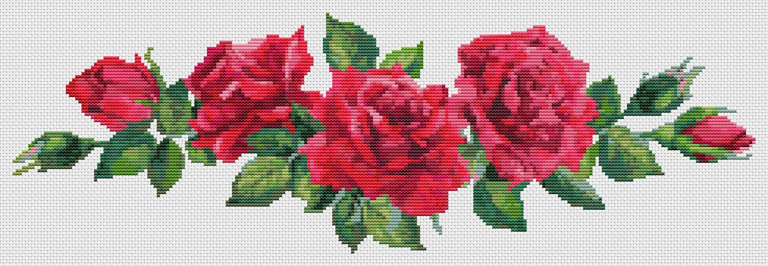 Luca-S Kreuzstichset 'Rote Rosen Mit Trauben' - 20x33 Cm Baumwolle Mit 29 Farben