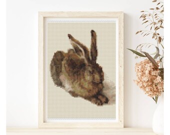 Beginner DIY Cross Stitch Pattern | The Young Hare Mini Embroidery Chart PDF | Albrecht Durer | Larger Symbols Chart