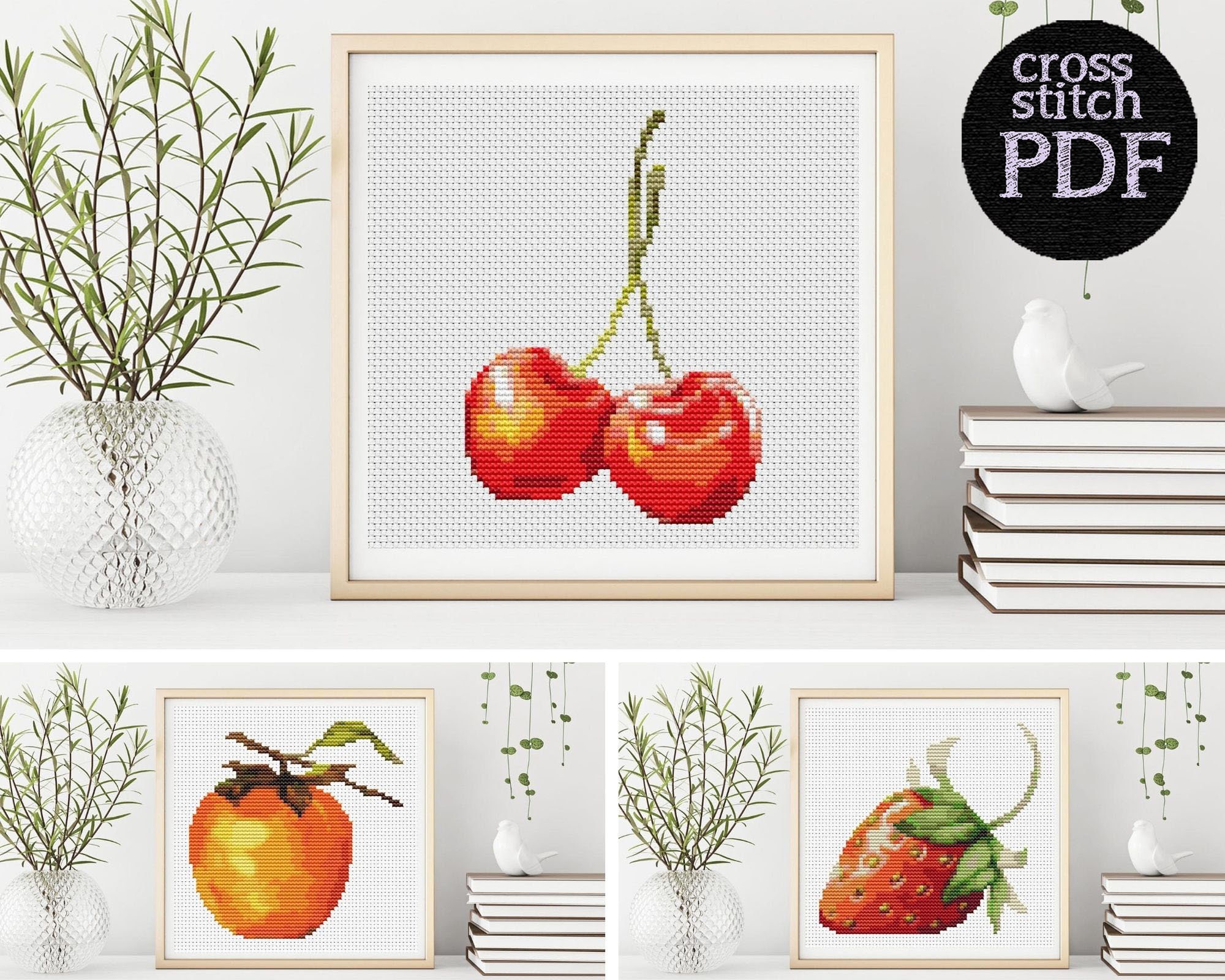 Fruits Cross Stitch PDF Fruit Cross Stitch Persimmon | Etsy