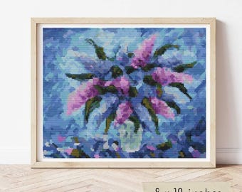 Purple Fiesta Cross Stitch Kit, Floral Embroidery