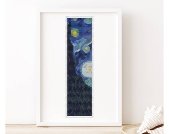 PATTERN PDF The Starry Night Bookmark Cross Stitch Pattern, Vincent van Gogh, Landscape Embroidery Chart PDF