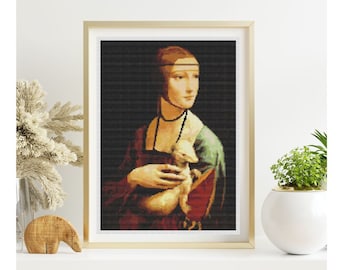 FULL KIT Lady with an Ermine Cross Stitch Kit | Woman Embroidery Kit | Leonardo da Vinci