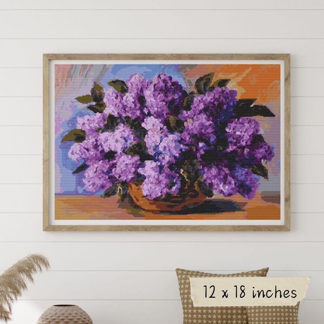 Lilacs in a Vase Cross Stitch Pattern PDF, Floral Embroidery - Etsy