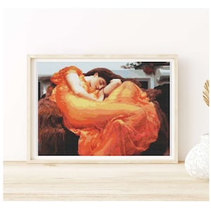 FULL KIT Flaming June Cross Stitch Kit, Woman Embroidery Kit, Lord Frederic Leighton