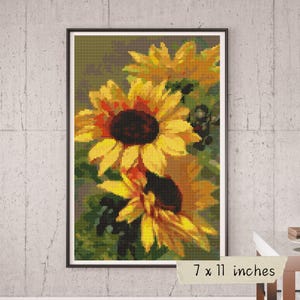 Tournesols, point de croix, Catharina Klein, broderie florale vintage