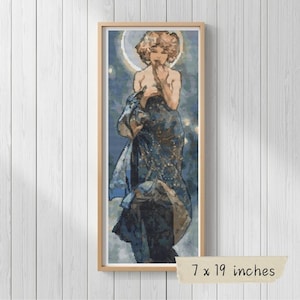 Claire Du Lune Cross Stitch Pattern, Alphonse Mucha, Art Nouveau Embroidery