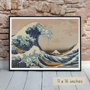 The Great Wave off Kanagawa Cross Stitch Kit, Katsushika Hokusai,  Japanese Ukiyo-e Embroidery