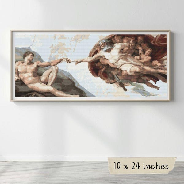 Het Schepping van Adam Kruissteekpakket Michelangelo Renaissance Kunst Religie Borduurwerk