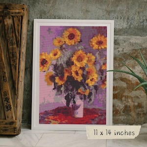 Schema punto croce Girasoli, Claude Monet, Arte impressionista, Ricamo floreale