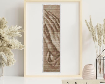 Praying Hands in Sepia Bookmark Cross Stitch Pattern, Albrecht Durer, Religious, Art Embroidery