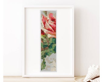 PATTERN PDF Lush Pink Rose Bookmark Cross Stitch Pattern, Rose Embroidery Chart PDF, Catherine Klein