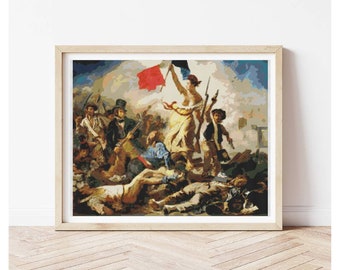 Liberty Leading the People Cross Stitch Pattern | Historical Embroidery Chart PDF | Eugène Delacroix