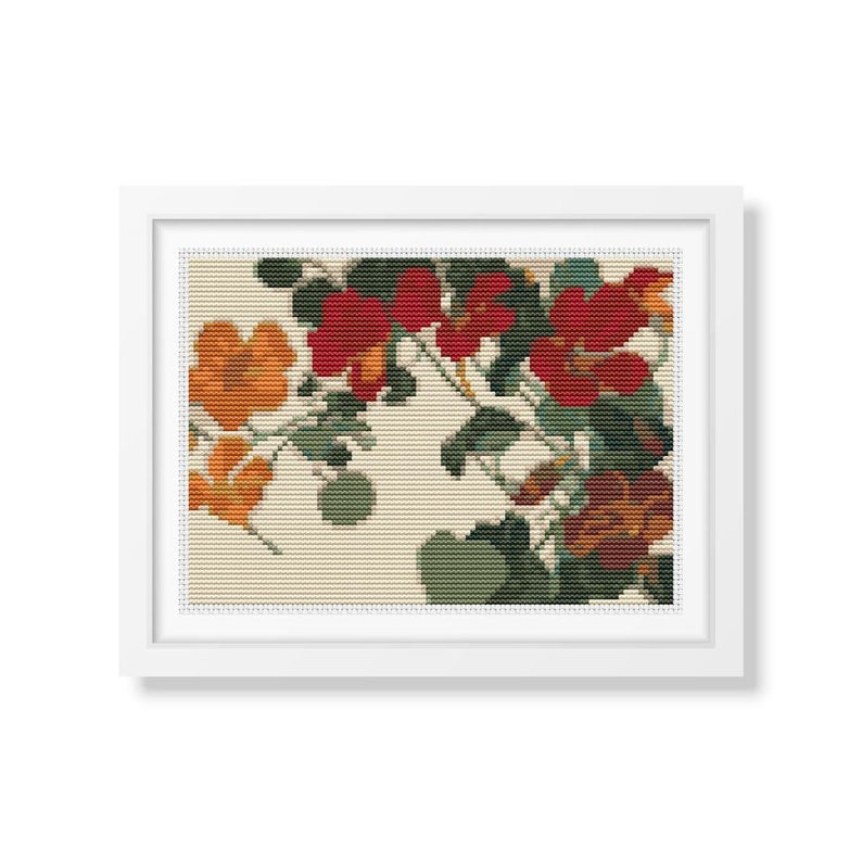 PATTERN PDF Nasturtium Cross Stitch Pattern, Floral Embroidery Chart PDF, Tanigami Konan image 2