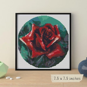 The Red Rose Circular Cross Stitch Kit, Floral Embroidery