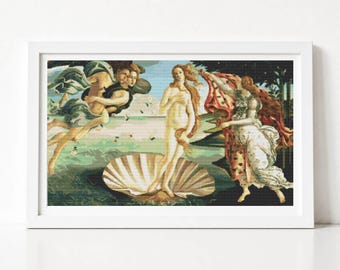 The Birth of Venus Cross Stitch Pattern Sandro Botticelli Fantasy Art Embroidery