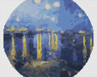 ローヌ川の星月夜 円形クロスステッチキット、ヴィンセント・ヴァン