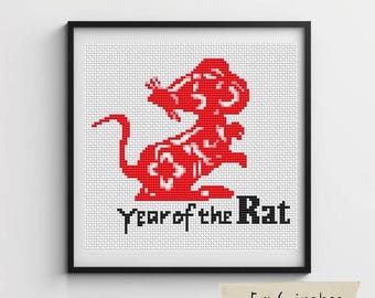 Year of the Rat Cross Stitch Pattern, Horoscope, Astrology, Chinese Zodiac Series