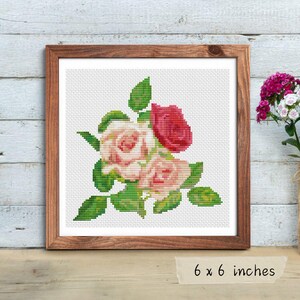 A Trio of Pink Roses Cross Stitch Pattern, Floral Embroidery